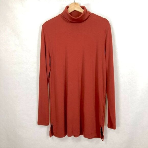Lands' End Relaxed Fit 100% Cotton Long Sleeve Turtleneck Large Burgundy - Picture 1 of 5